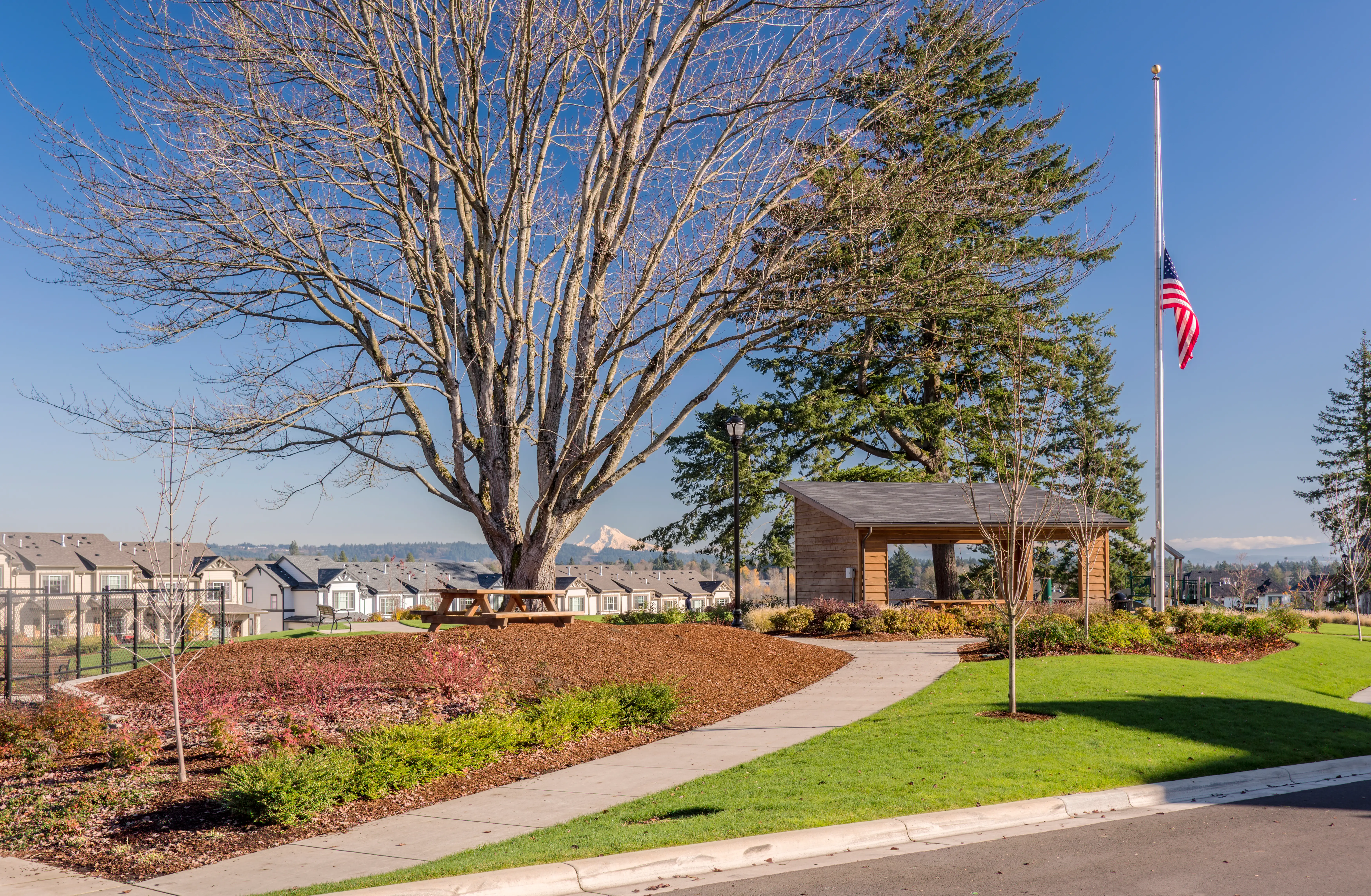 Neighborhood park with Mount Hood view in Wilsonville Oregon